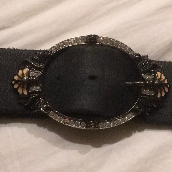 NWOT ORGIANI Black ITALIAN Genuine Leather Belt w rhinestones GORGEOUS main image 14
